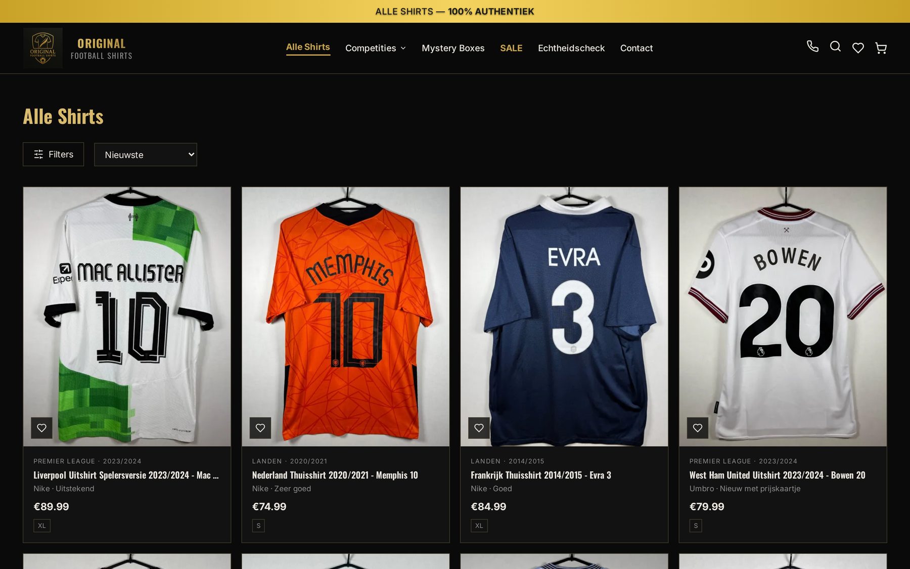 Collectiepagina 'Alle Shirts' van Original Football Shirts