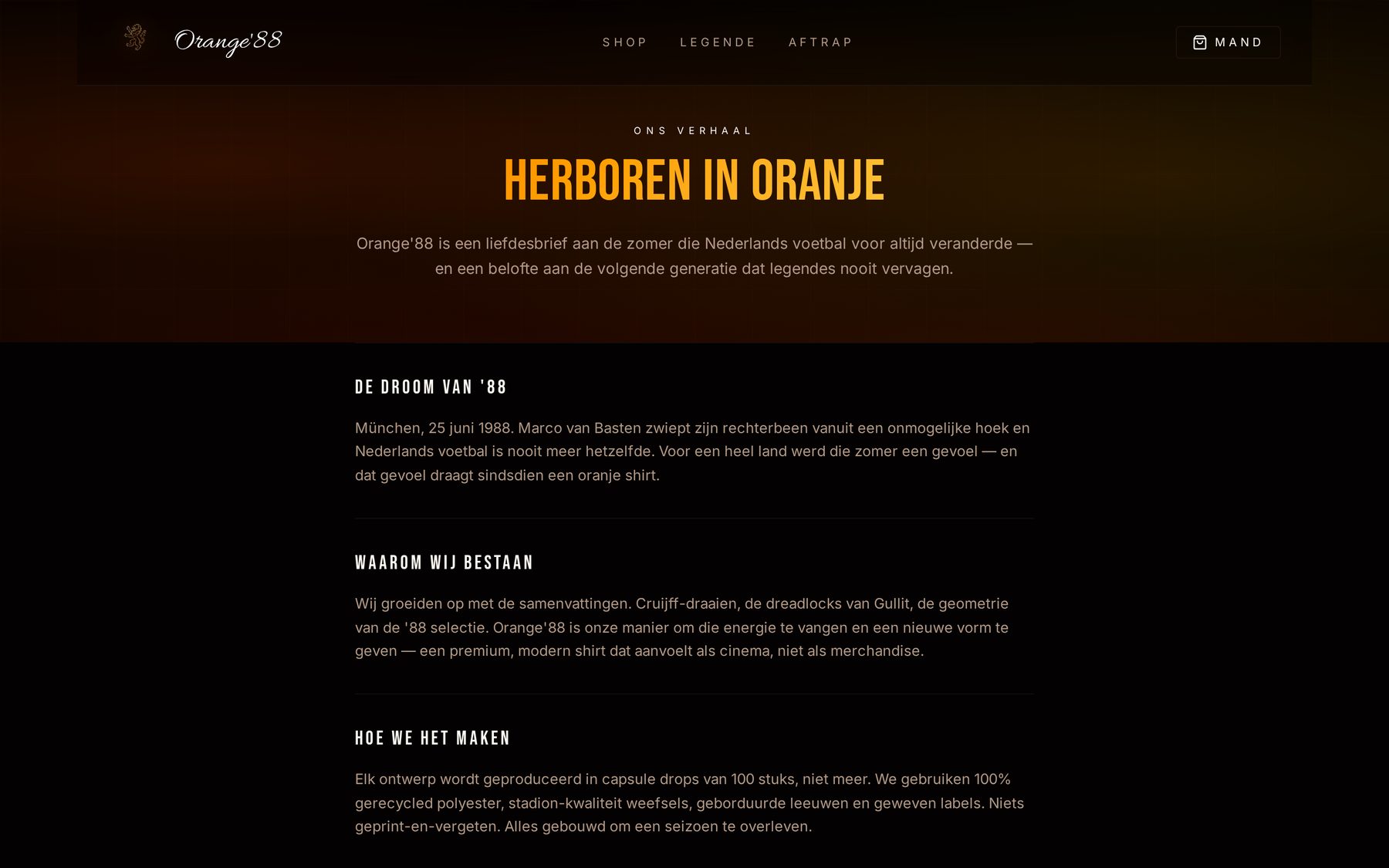 Merkverhaal 'Herboren in Oranje' op de Orange88 website