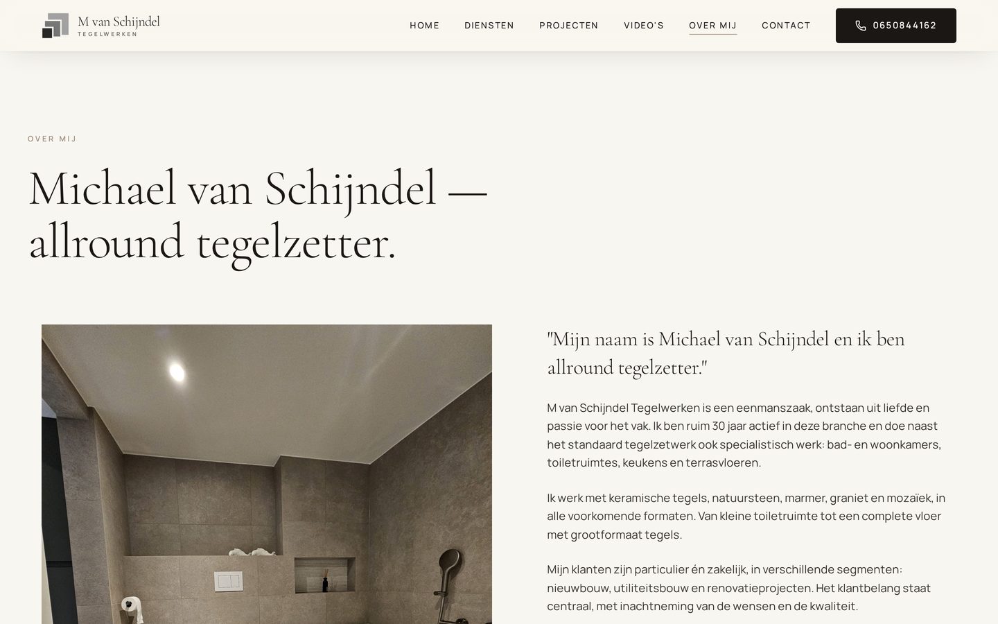 Over mij pagina van M. van Schijndel Tegelwerken