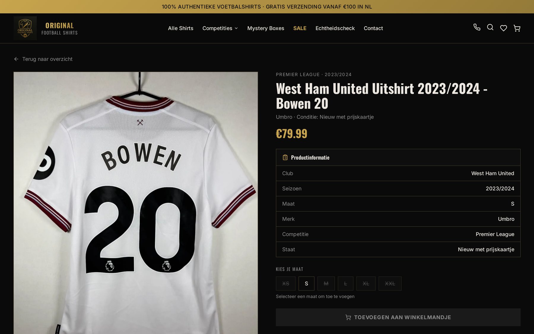 Productpagina van een origineel voetbalshirt bij Original Football Shirts