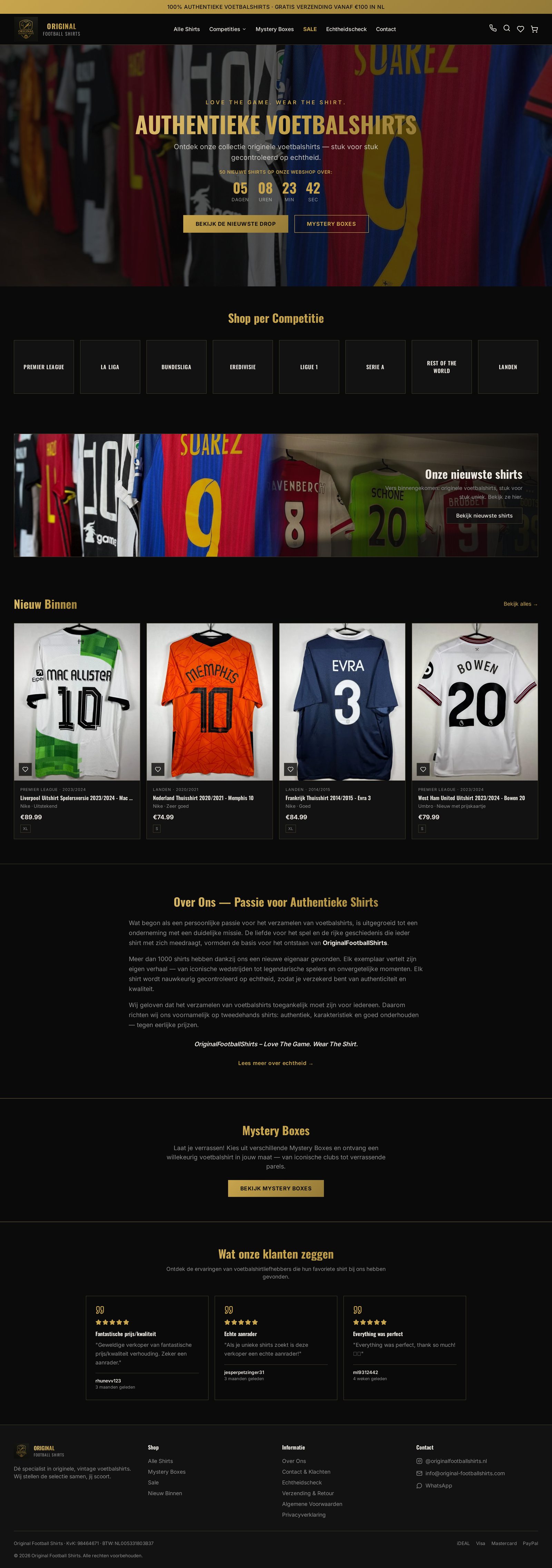 Volledige homepage van Original Football Shirts