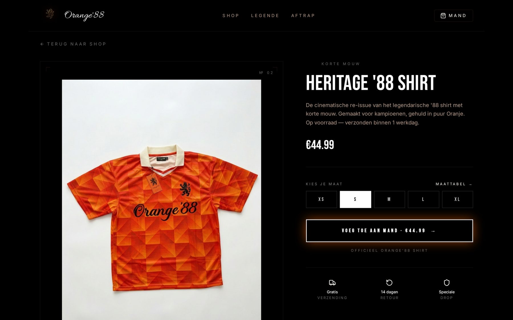 Productpagina van het Heritage '88 shirt bij Orange88