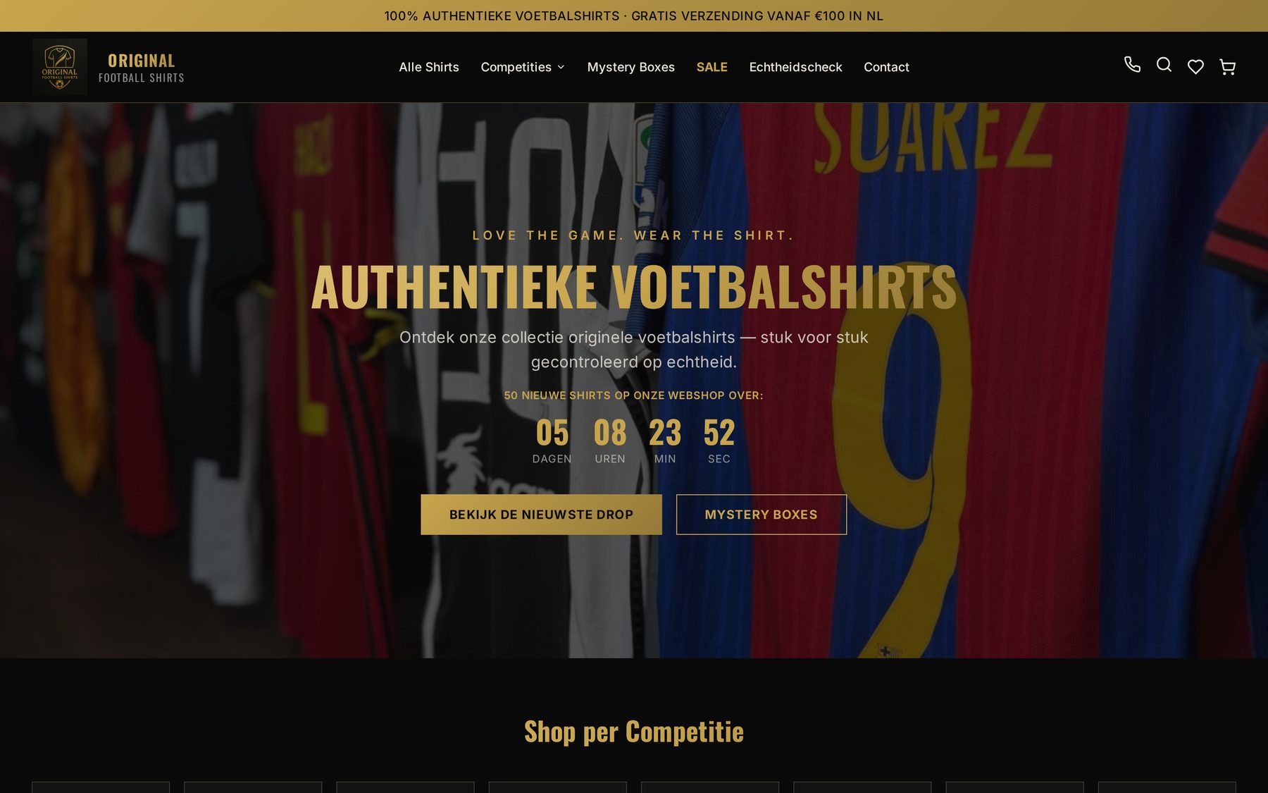 Desktop homepage van Original Football Shirts