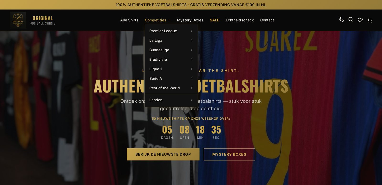 Uitgeklapt competitiemenu van Original Football Shirts